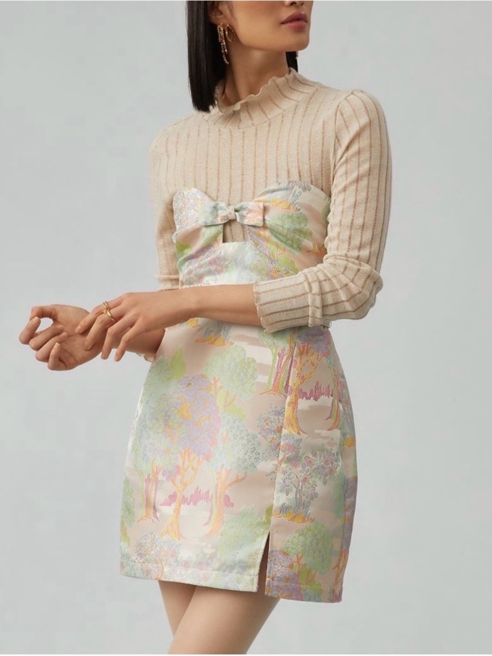 Maeve Anthropologie Whimsical Pastel Forest Landscape Tapestry Mini Dress sz 12